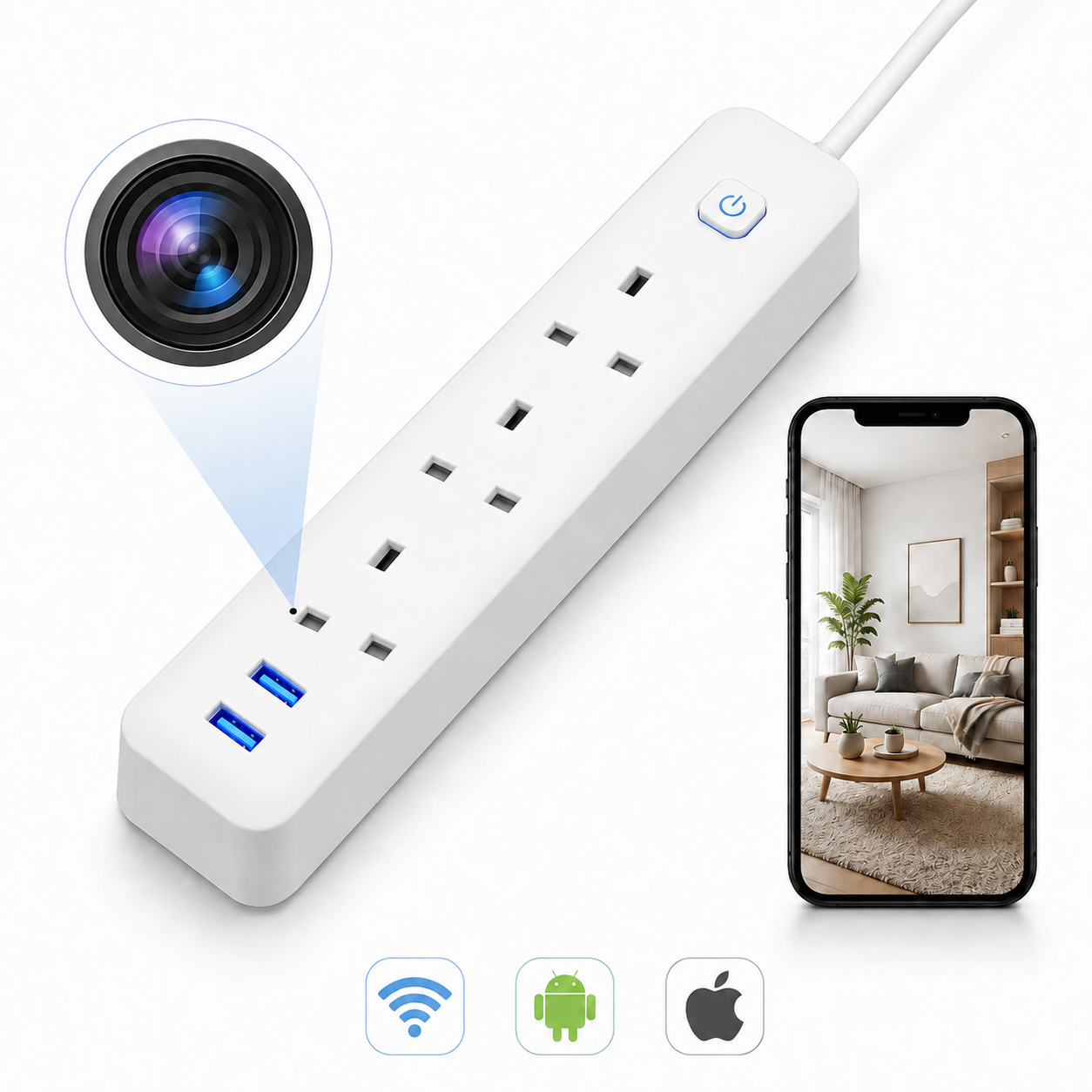 Wi‑Fi 1080p Socket Plug Security Camera with LookCam App & Motion Detection