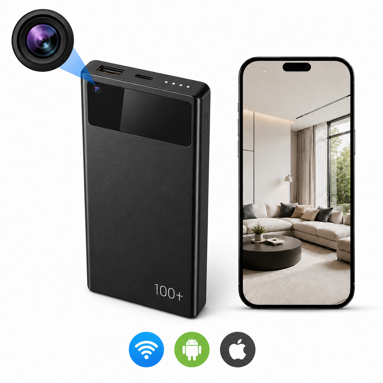 Wi‑Fi 1080p Power Bank Security Camera with LookCam App