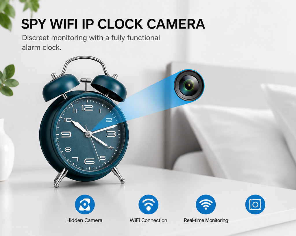 WiFi Security Camera Alarm Clock – Full HD 1080P Remote Monitoring Camera