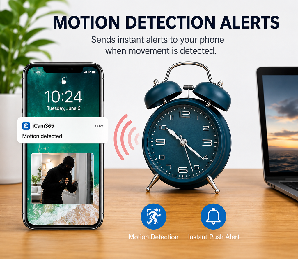 WiFi Security Camera Alarm Clock – Full HD 1080P Remote Monitoring Camera