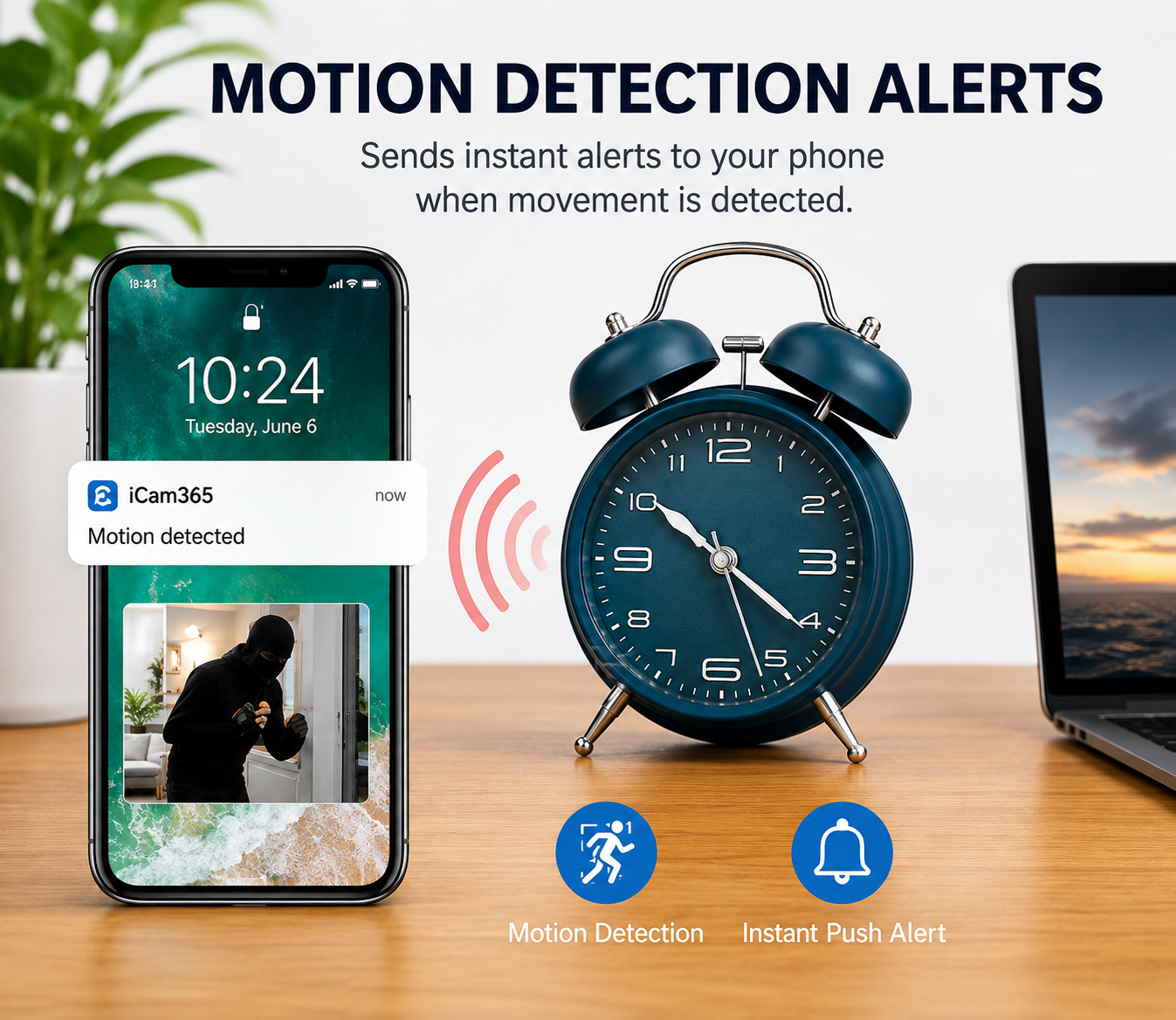 WiFi Security Camera Alarm Clock – Full HD 1080P Remote Monitoring Camera