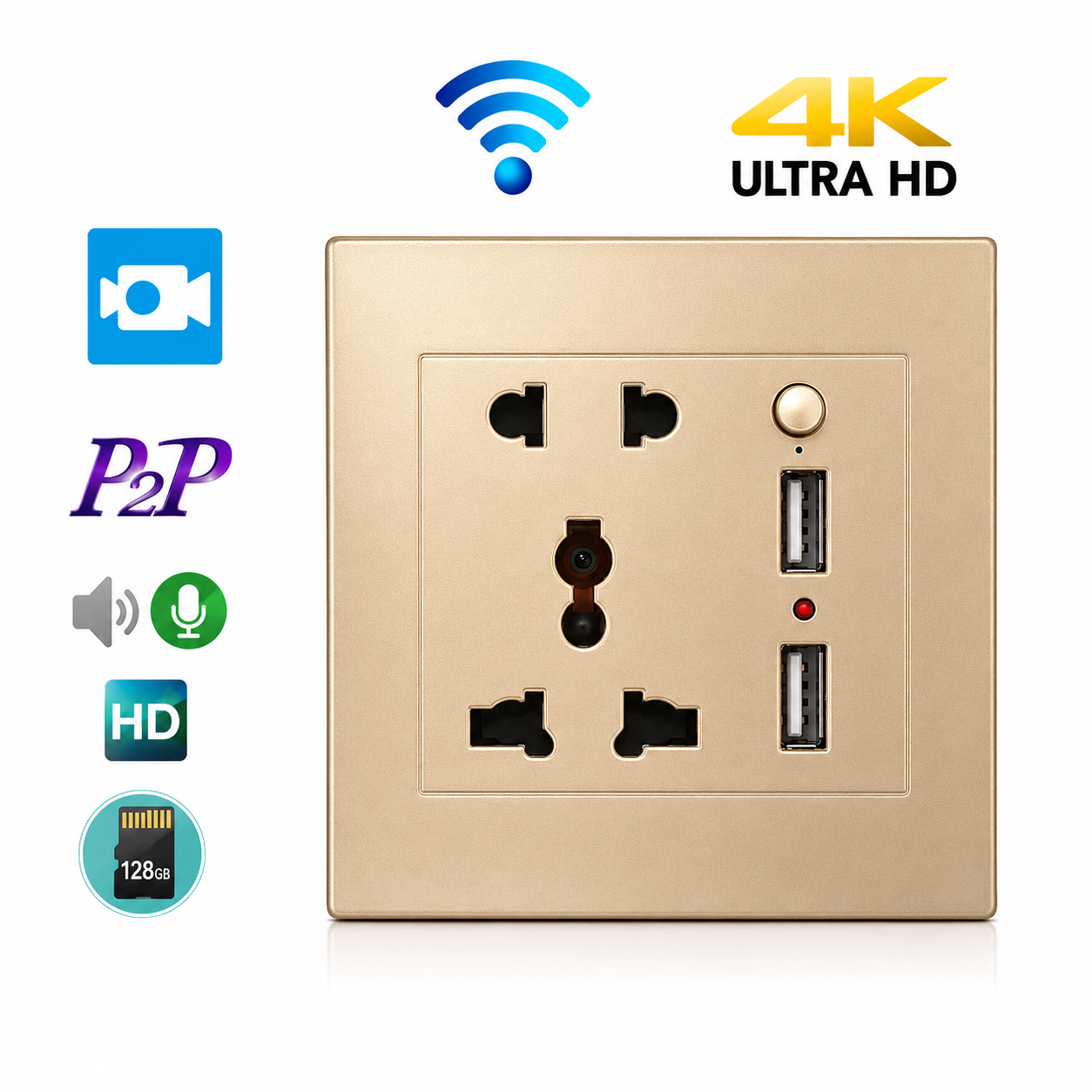 WiFi Security Camera Wall Socket & Switch – Full HD 1080P Remote Monitoring
