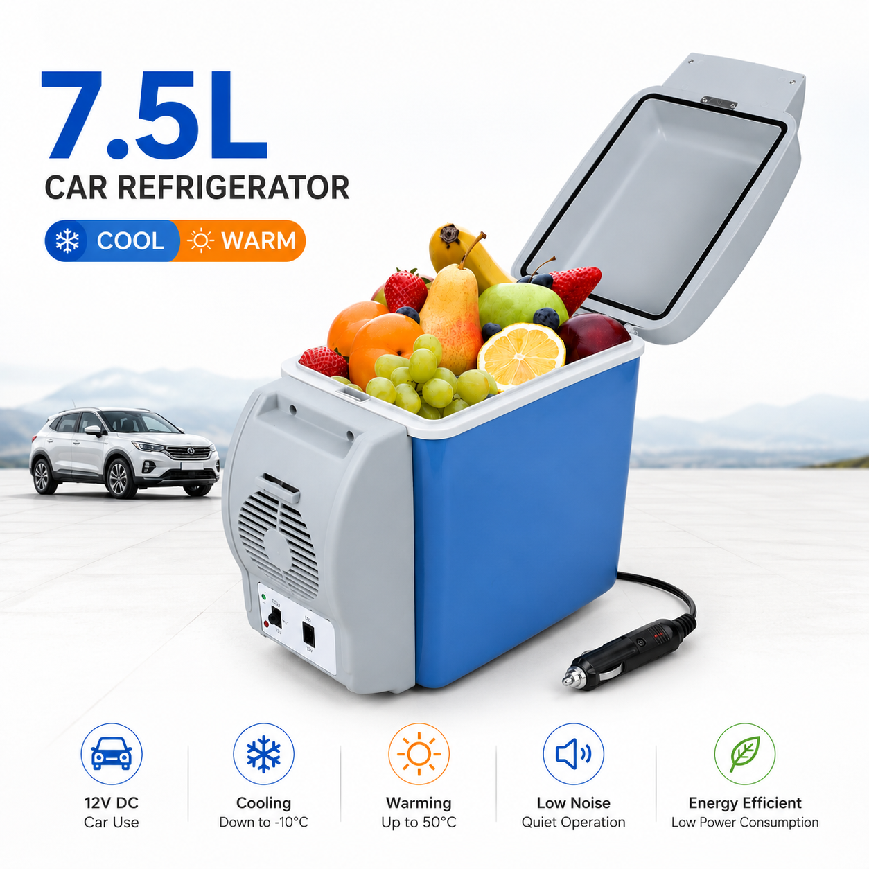 7.5L Portable Car Refrigerator & Warmer 12V | Mini Car Fridge for Road Trips, Camping & Travel