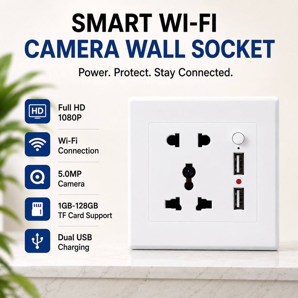 WiFi Security Camera Wall Socket & Switch – Full HD 1080P Remote Monitoring