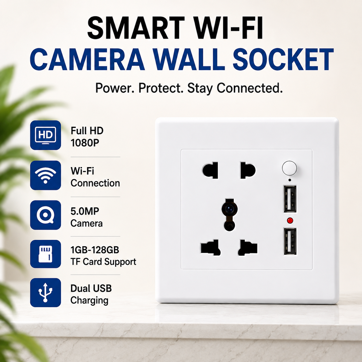 WiFi Security Camera Wall Socket & Switch – Full HD 1080P Remote Monitoring