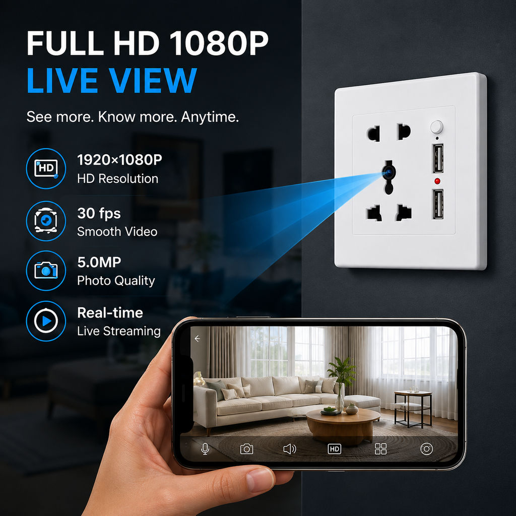 WiFi Security Camera Wall Socket & Switch – Full HD 1080P Remote Monitoring