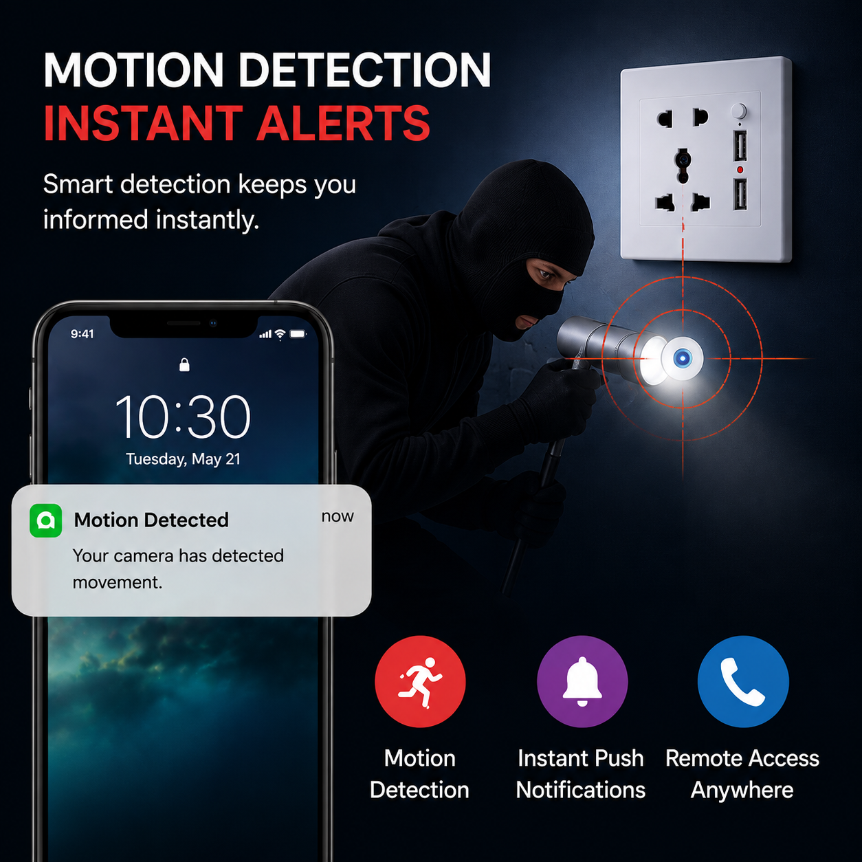 WiFi Security Camera Wall Socket & Switch – Full HD 1080P Remote Monitoring