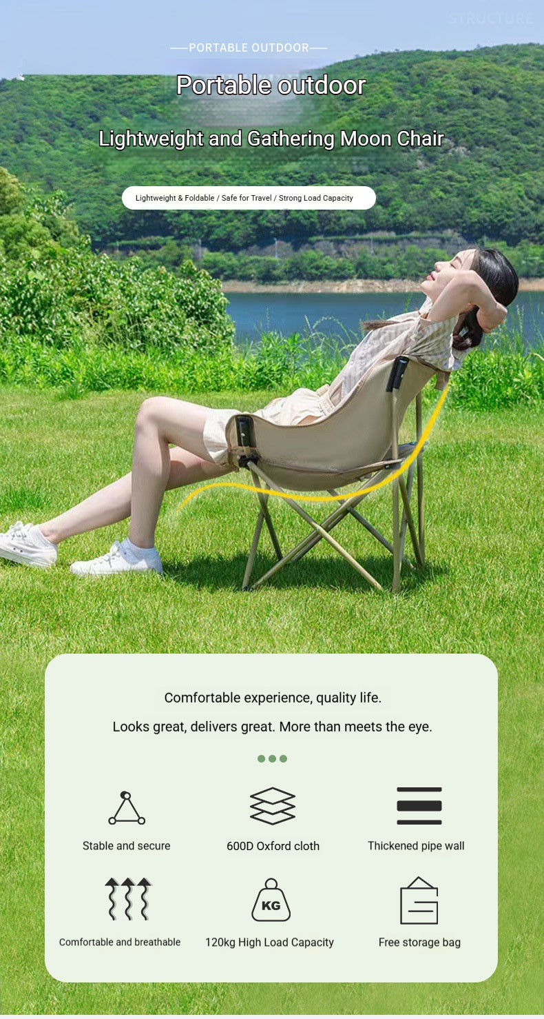 SK-21 Folding Camping Chair – Portable Oxford Fabric Moon Chair for Outdoor Use