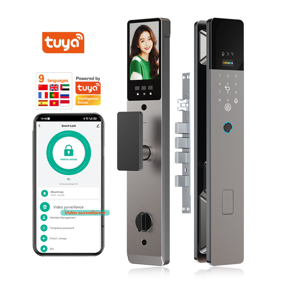 K49 Smart Door Lock – WiFi Tuya Fingerprint, Face Recognition, Camera & Password