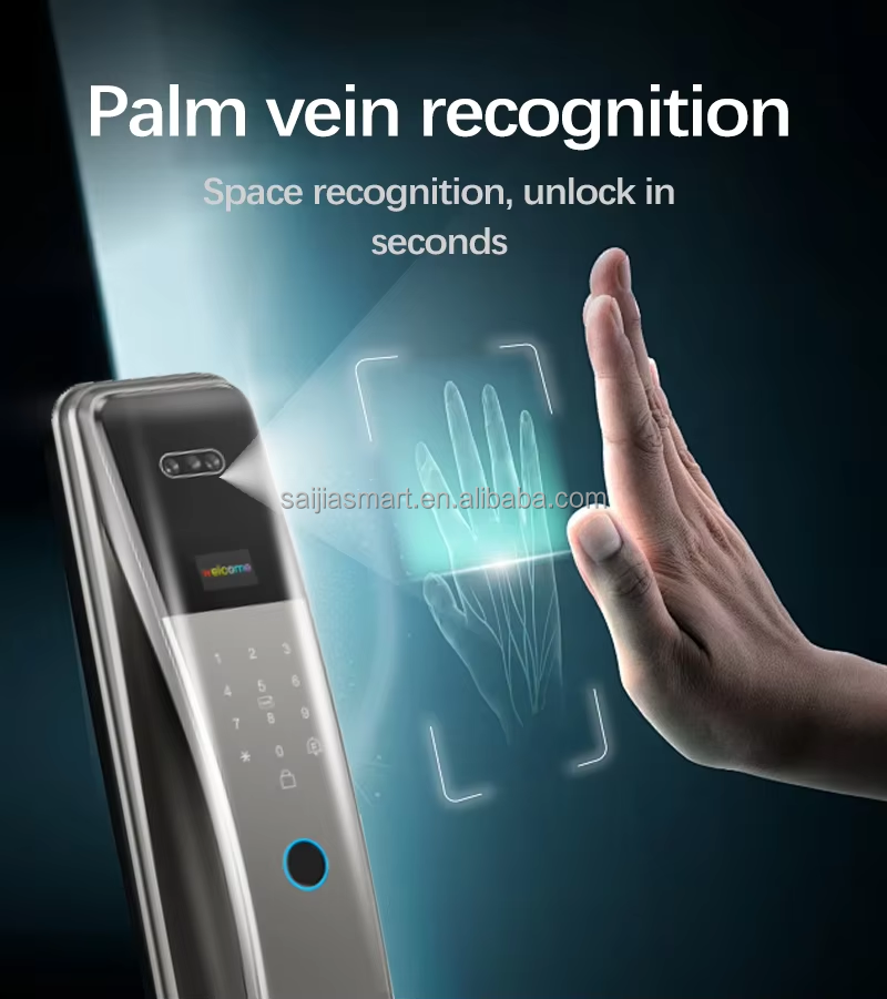 K36S-TUYA Smart Door Lock – WiFi 3D Face, Palm, Fingerprint, Password & Card