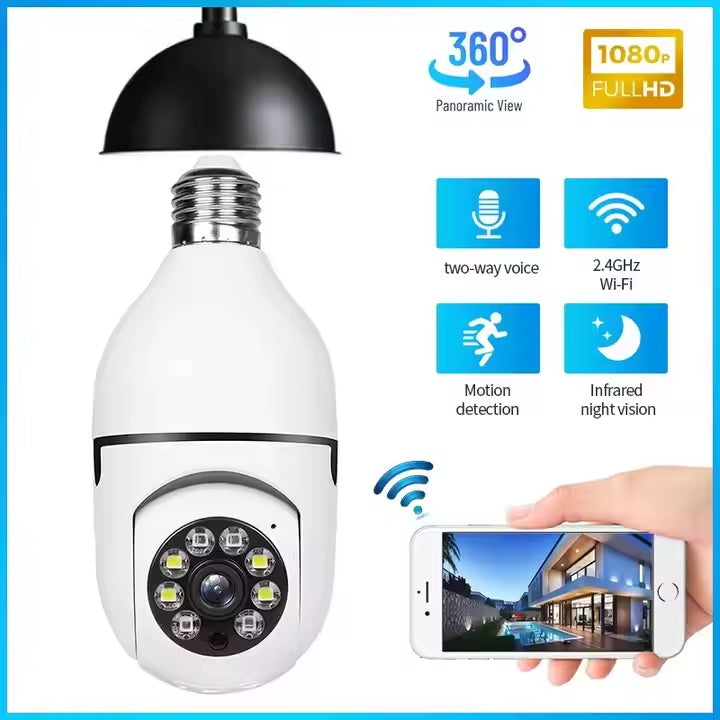360° WiFi Light Bulb Security Camera with HD Night Vision