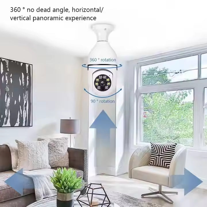 360° WiFi Light Bulb Security Camera with HD Night Vision