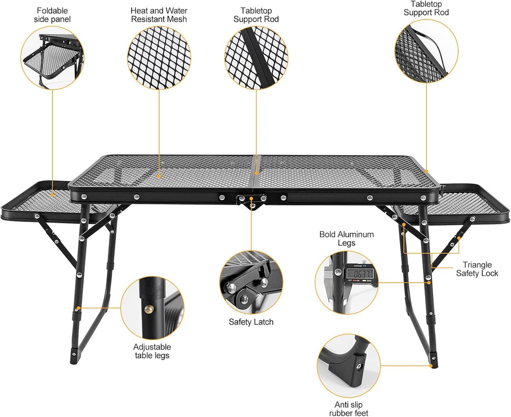 Portable Folding Camping Grill Table – Adjustable Height Outdoor BBQ & Picnic Table