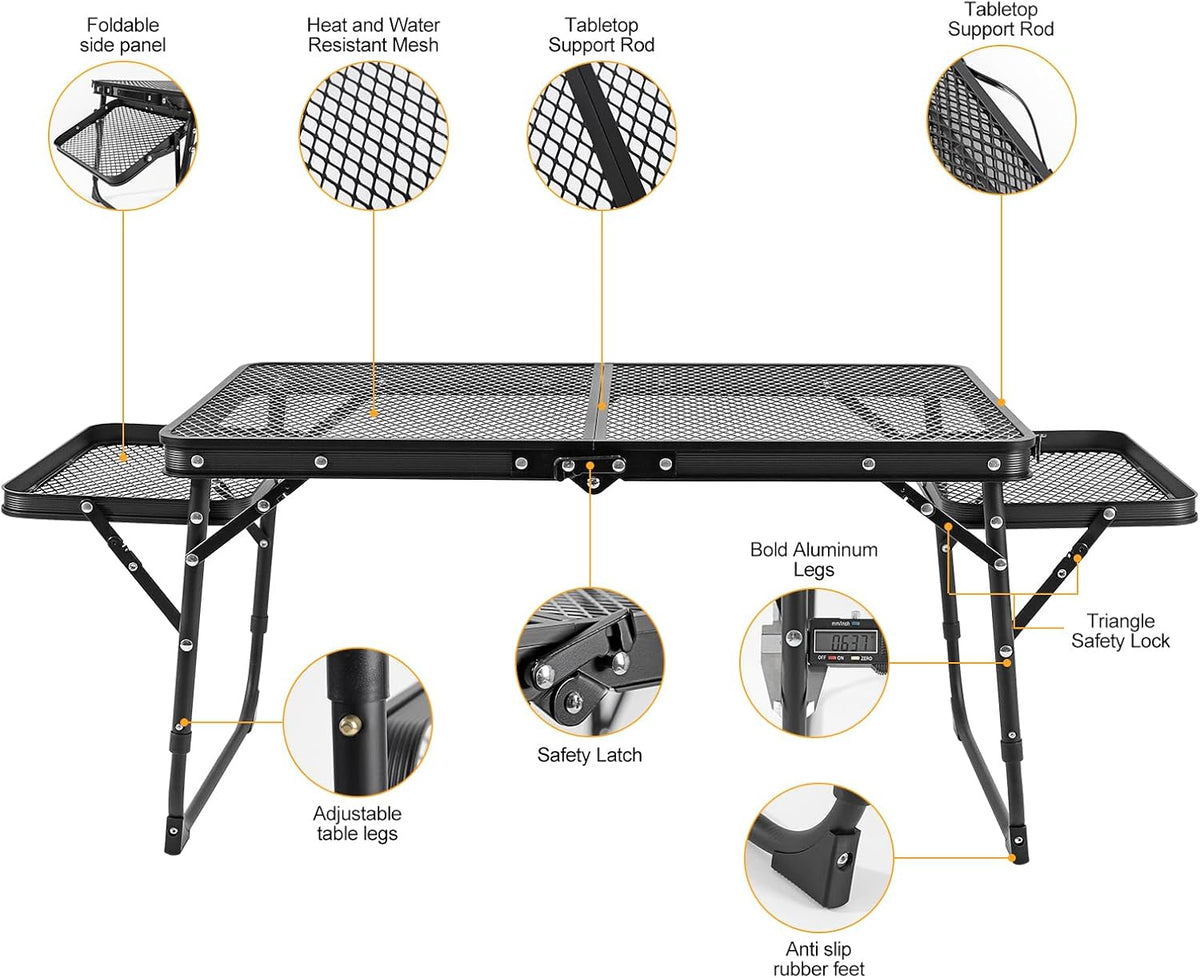 Portable Folding Camping Grill Table – Adjustable Height Outdoor BBQ & Picnic Table