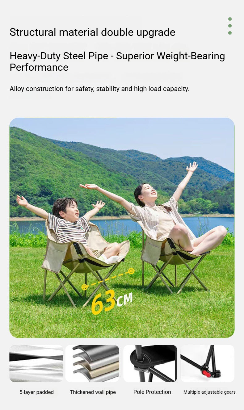 SK-21 Folding Camping Chair – Portable Oxford Fabric Moon Chair for Outdoor Use