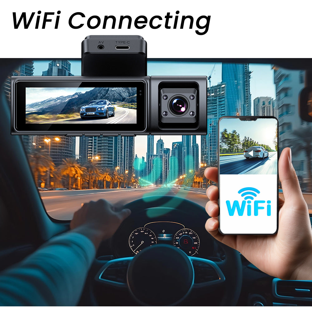 4K 3-Channel Dash Cam with WiFi & GPS – Front, Rear & Interior Car Camera