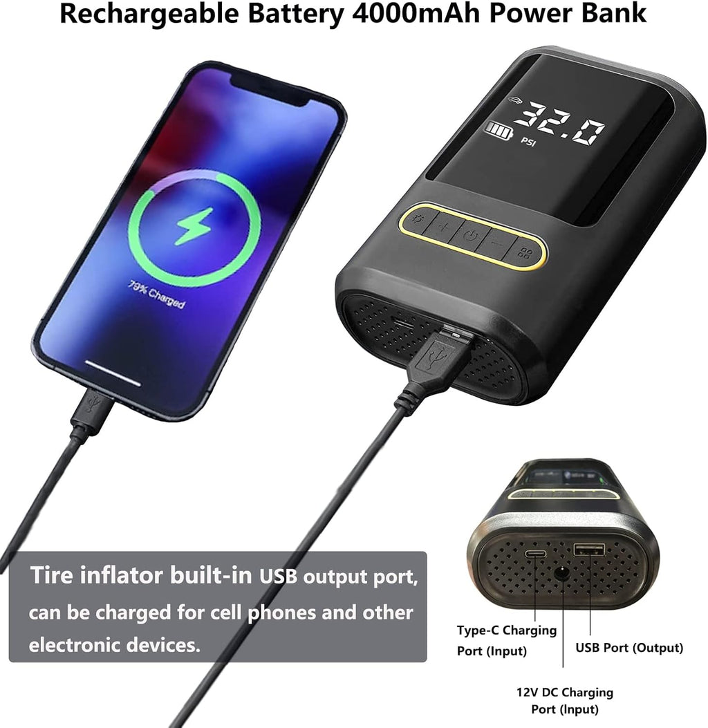 ATJ-8466 Portable Tyre Inflator – 150PSI Cordless Car Air Compressor with LED & Power Bank