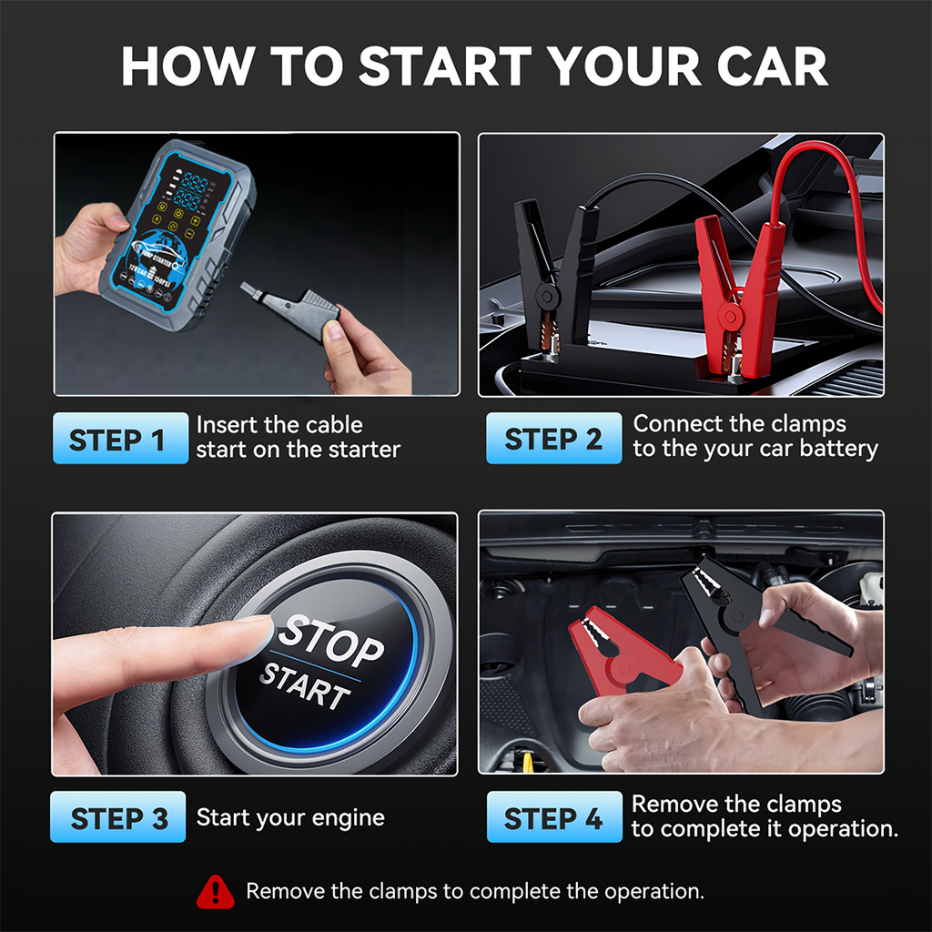 5-in-1 Portable 3000A Car Jump Starter with Air Compressor, Power Bank & Dual Digital Pressure Display | 12V Battery Booster Pack