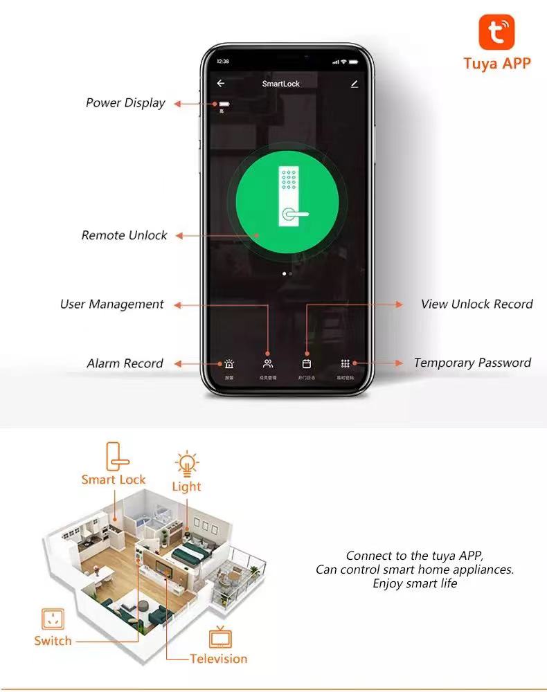 D9 Smart Door Lock – Tuya WiFi Fingerprint, Password, Card & Key Keyless Entry