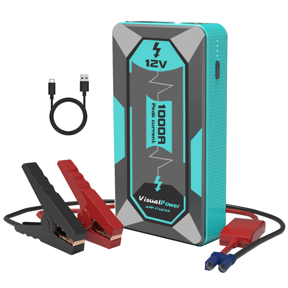 Compact 12V Car Battery Booster Jump Starter 1000A Peak Current for Cars, SUVs & Motorcycles