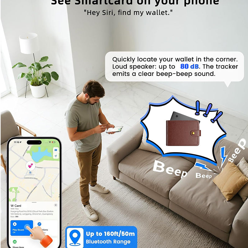 WESOLVET Smart Wallet Tracker Card – Apple Find My & Google Find Hub GPS Locator