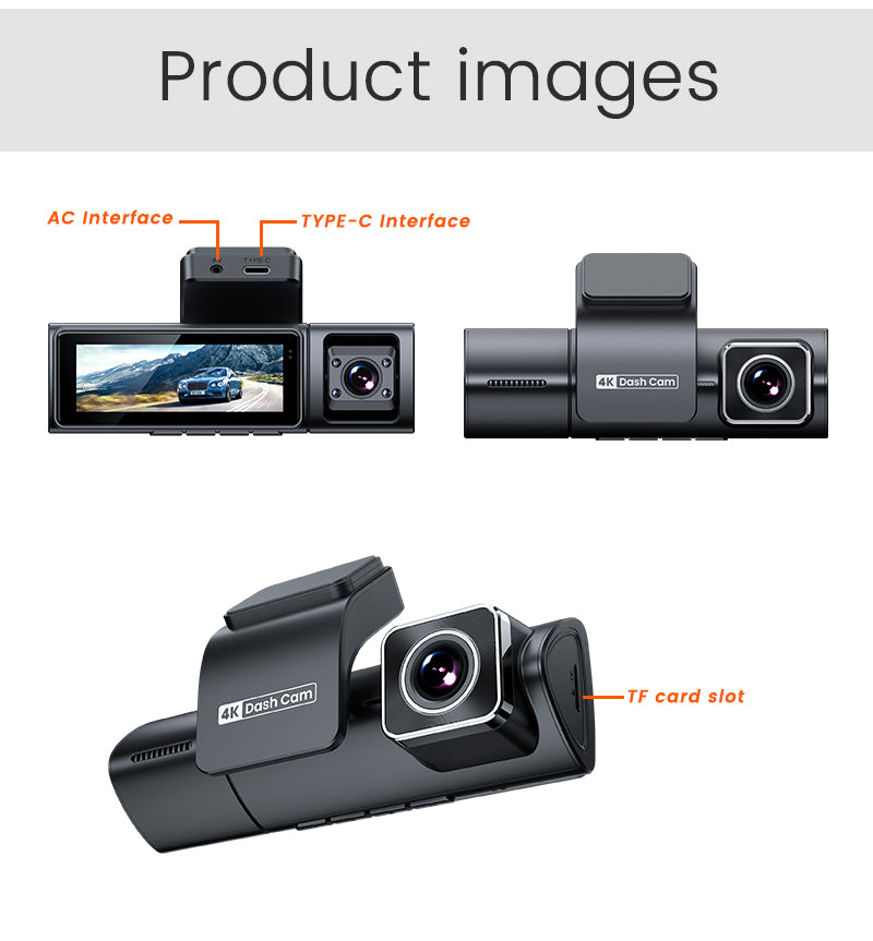 4K 3-Channel Dash Cam with WiFi & GPS – Front, Rear & Interior Car Camera