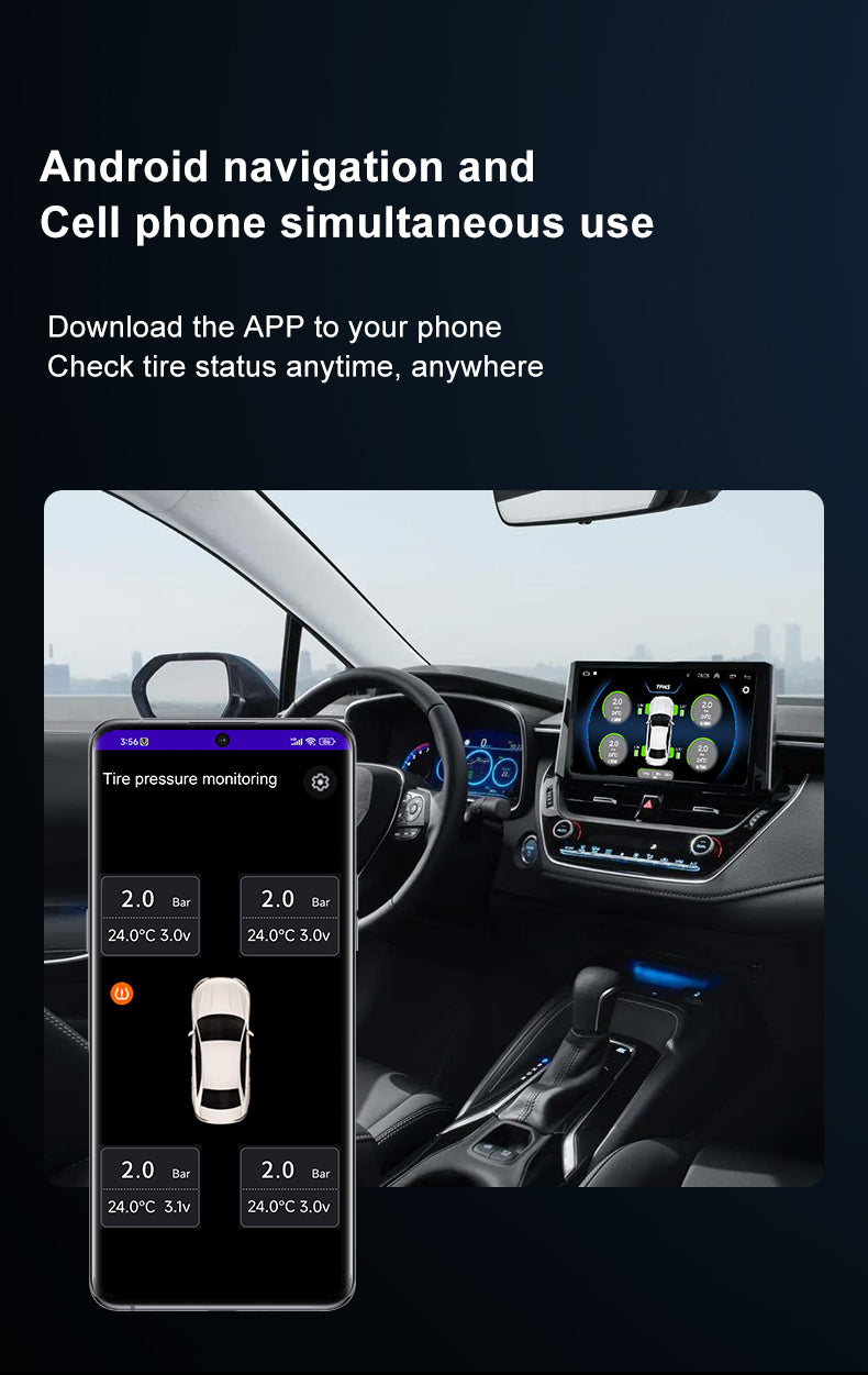 CAREUD TPMS with 4 Internal Sensors – Bluetooth Tyre Pressure Monitoring System for Cars