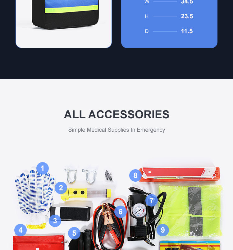 11-in-1 Car Emergency Roadside Assistance Kit – Portable Auto Safety Tool Set with Air Compressor, First Aid Kit, Tow Rope & Warning Triangle