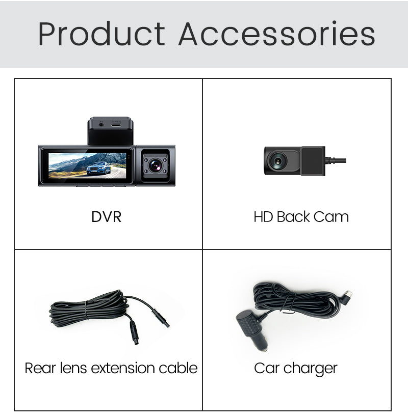 4K 3-Channel Dash Cam with WiFi & GPS – Front, Rear & Interior Car Camera