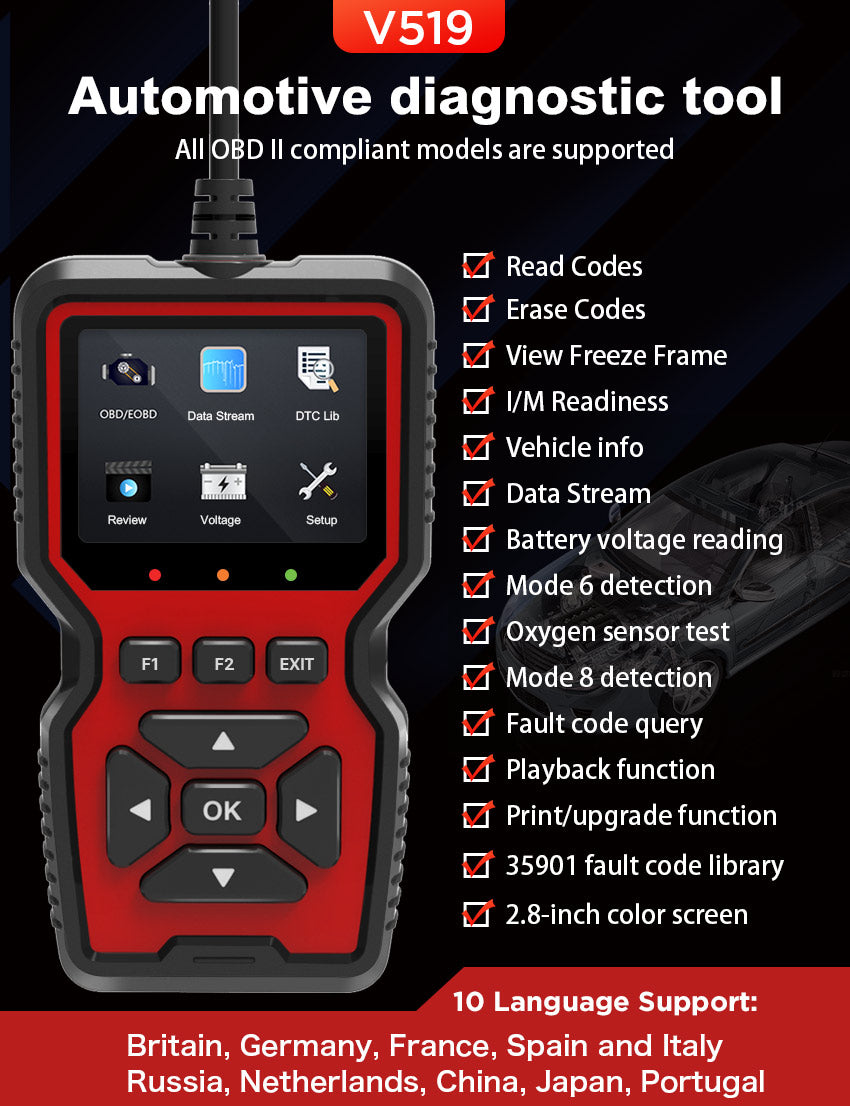 2026 V530 OBD2 Scanner Car Diagnostic Tool – Universal Engine Fault Code Reader with Live Data, Battery Test & 2.8" HD Display