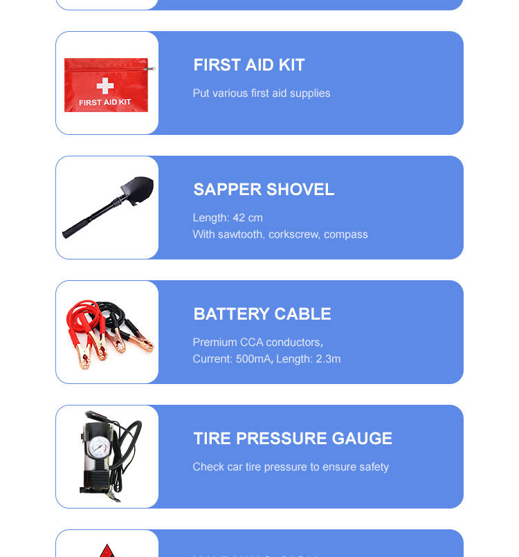 11-in-1 Car Emergency Roadside Assistance Kit – Portable Auto Safety Tool Set with Air Compressor, First Aid Kit, Tow Rope & Warning Triangle