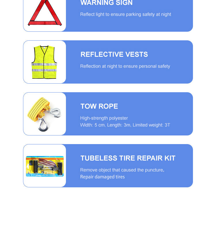 11-in-1 Car Emergency Roadside Assistance Kit – Portable Auto Safety Tool Set with Air Compressor, First Aid Kit, Tow Rope & Warning Triangle