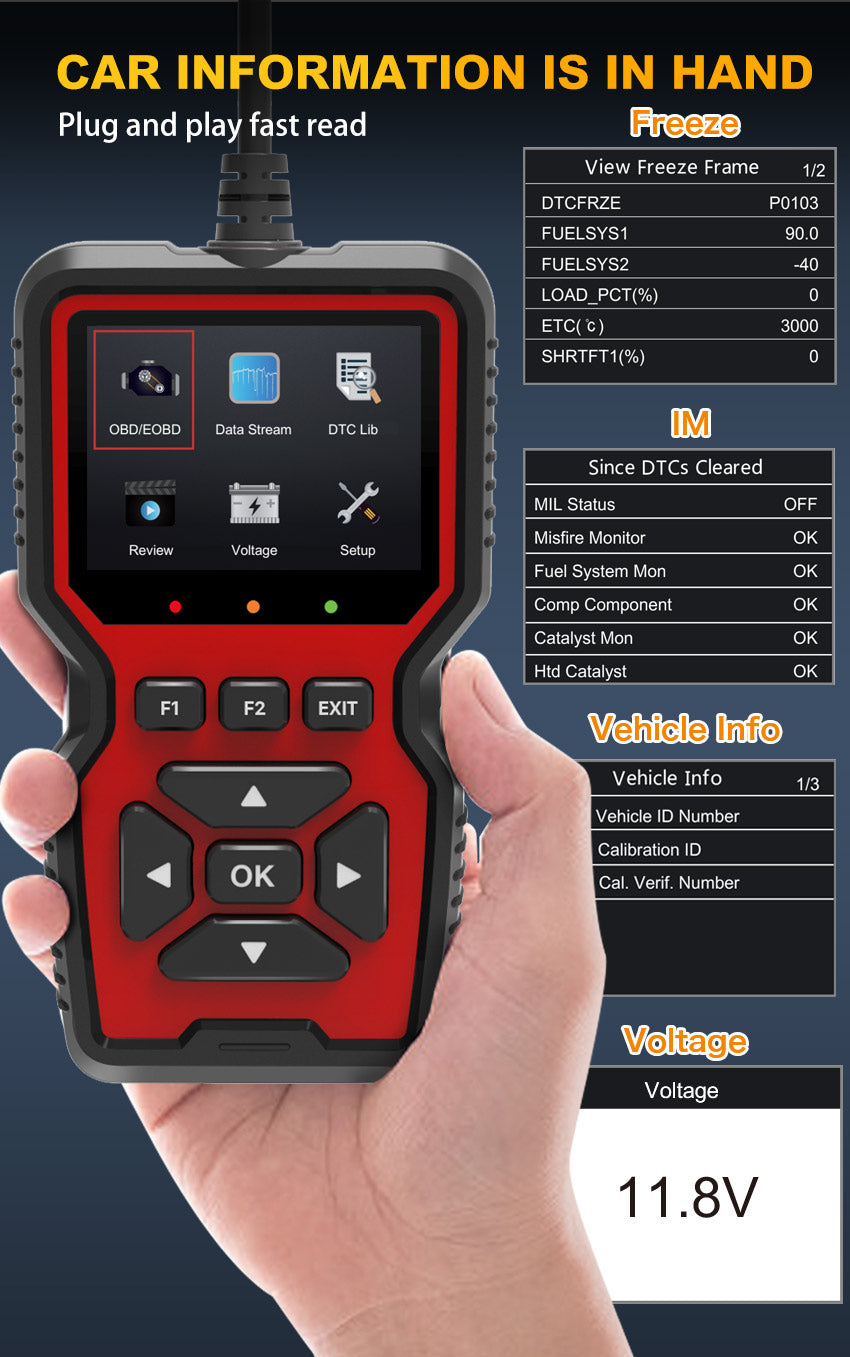 2026 V530 OBD2 Scanner Car Diagnostic Tool – Universal Engine Fault Code Reader with Live Data, Battery Test & 2.8" HD Display