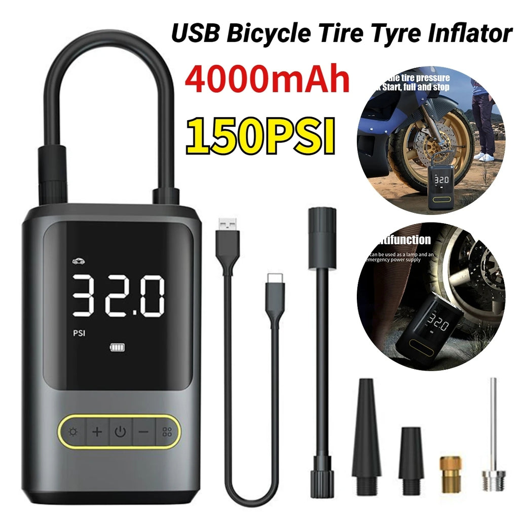 ATJ-8466 Portable Tyre Inflator – 150PSI Cordless Car Air Compressor with LED & Power Bank