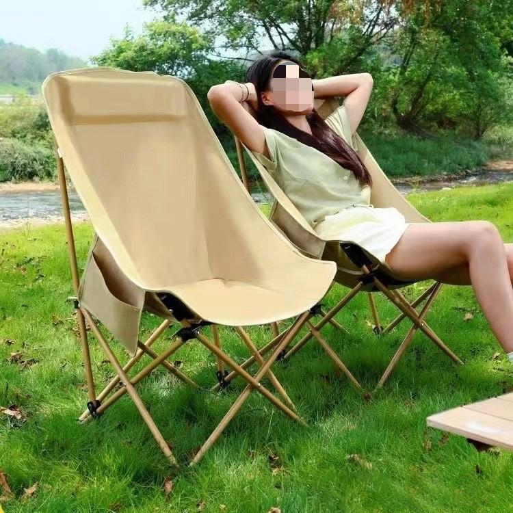 SK-21 Folding Camping Chair – Portable Oxford Fabric Moon Chair for Outdoor Use