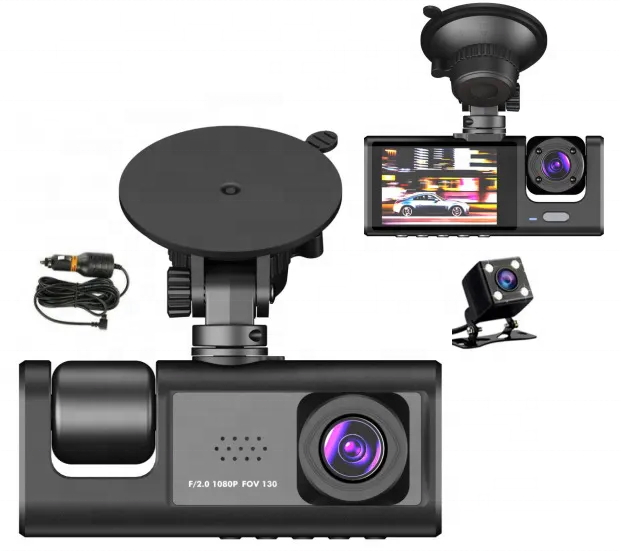 3 Lens 1080P HD Dash Cam for Cars | Front, Cabin & Rear Dashboard Camera with Night Vision