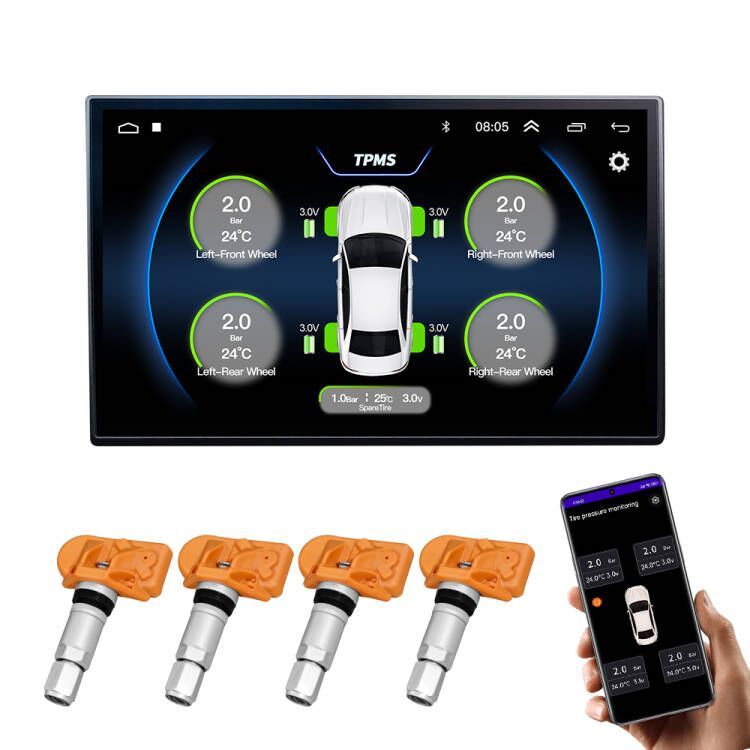 CAREUD TPMS with 4 Internal Sensors – Bluetooth Tyre Pressure Monitoring System for Cars