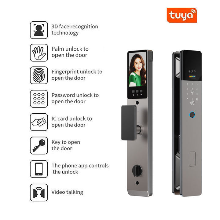K49 Smart Door Lock – WiFi Tuya Fingerprint, Face Recognition, Camera & Password