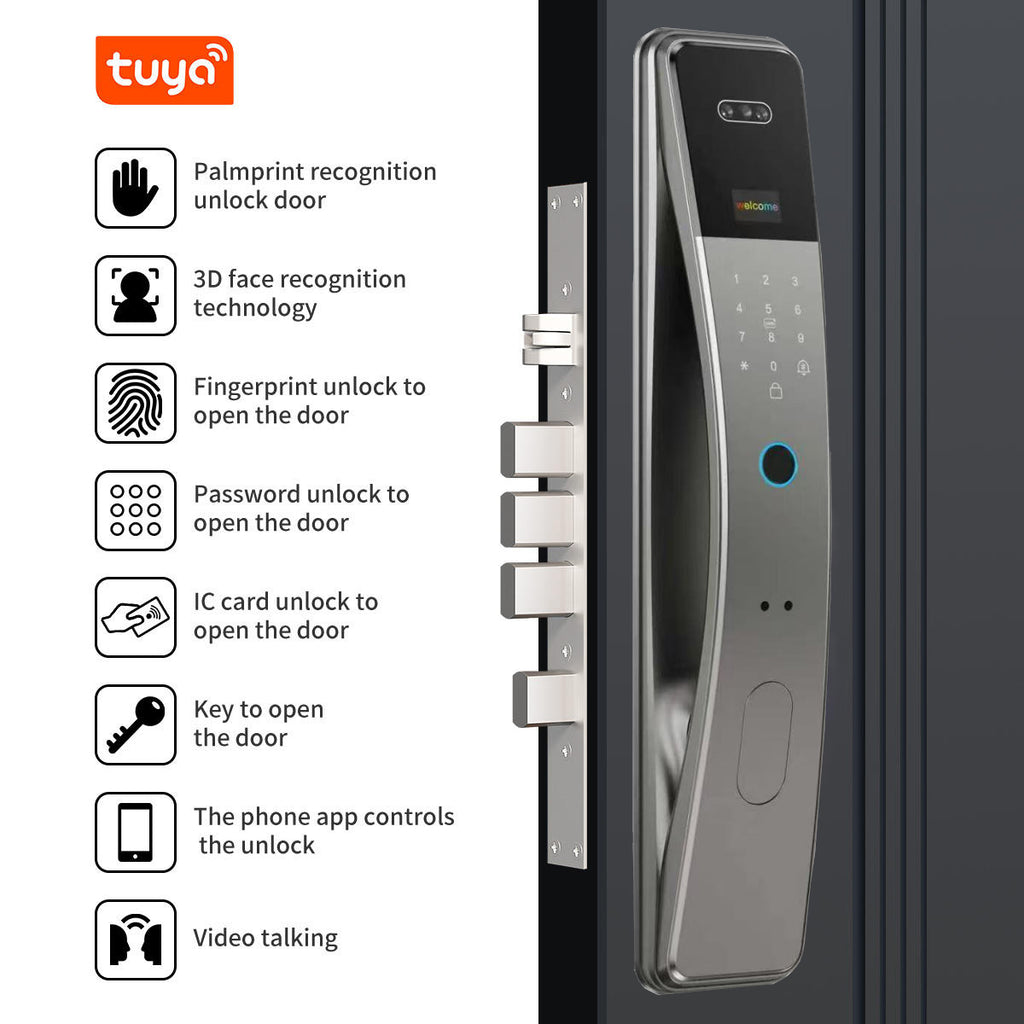 K36S-TUYA Smart Door Lock – WiFi 3D Face, Palm, Fingerprint, Password & Card