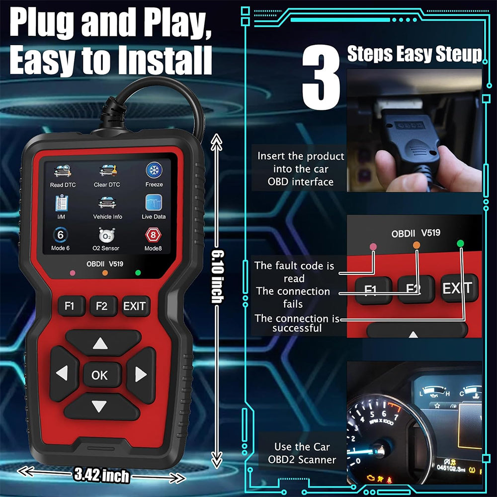 2026 V530 OBD2 Scanner Car Diagnostic Tool – Universal Engine Fault Code Reader with Live Data, Battery Test & 2.8" HD Display