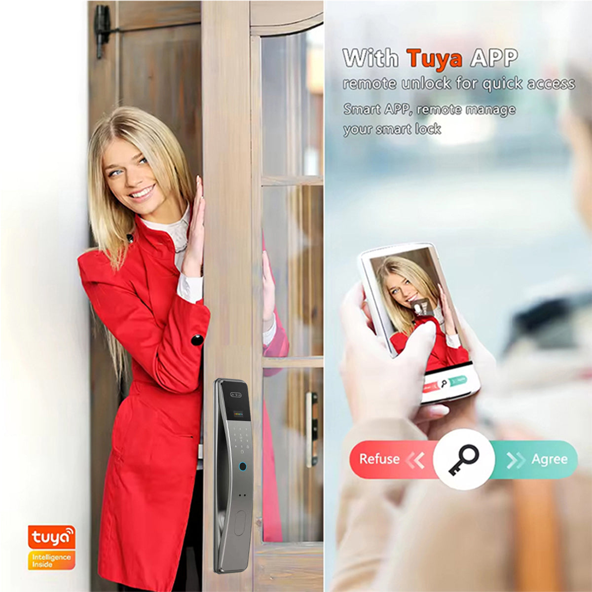 K36S-TUYA Smart Door Lock – WiFi 3D Face, Palm, Fingerprint, Password & Card