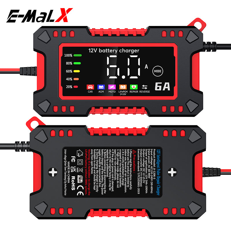 12V 6A Smart Car Battery Jump starter - Charger & Maintainer | Automatic Pulse Repair Charger for Cars & Motorcycles