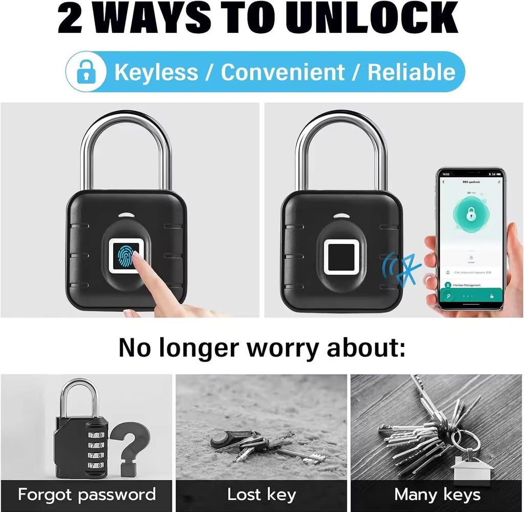 P2 Smart Fingerprint Padlock – Tuya App IP65 Waterproof Zinc Alloy Keyless Lock
