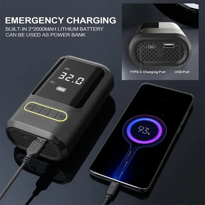 ATJ-8466 Portable Tyre Inflator – 150PSI Cordless Car Air Compressor with LED & Power Bank