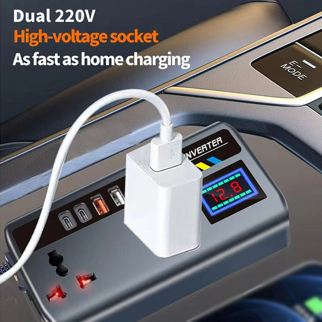 300W Car Power Inverter 12V/24V to 220V Converter with QC3.0 Fast Charging, USB-C & 3 USB Ports – Portable Automotive Charger Adapter