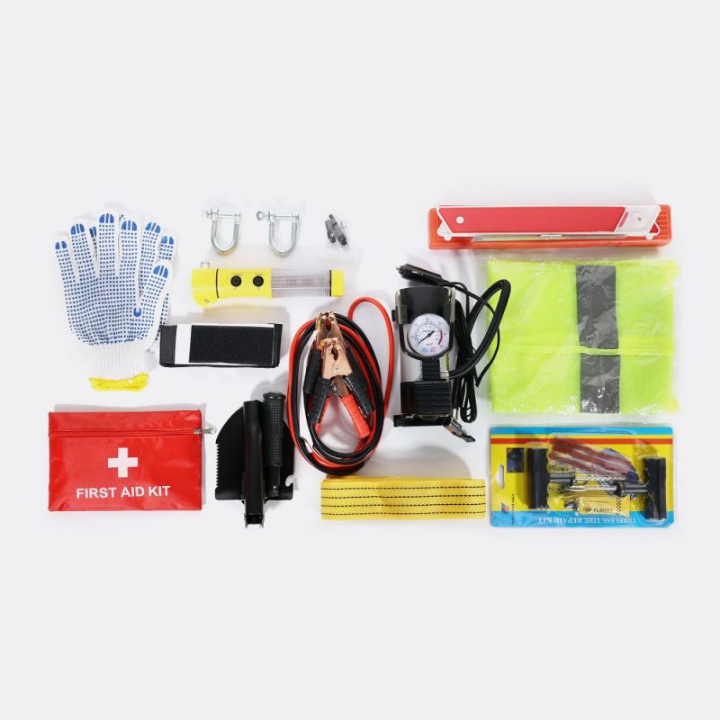 11-in-1 Car Emergency Roadside Assistance Kit – Portable Auto Safety Tool Set with Air Compressor, First Aid Kit, Tow Rope & Warning Triangle