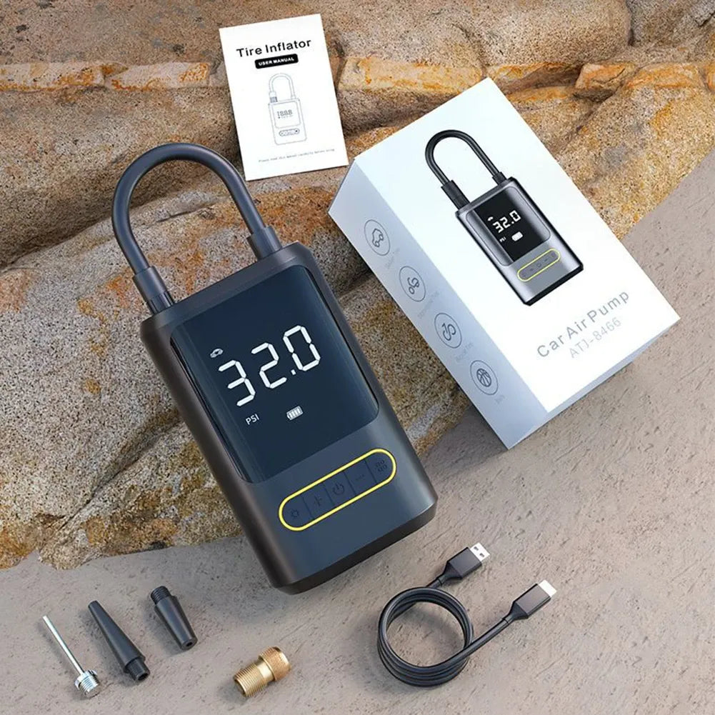 ATJ-8466 Portable Tyre Inflator – 150PSI Cordless Car Air Compressor with LED & Power Bank