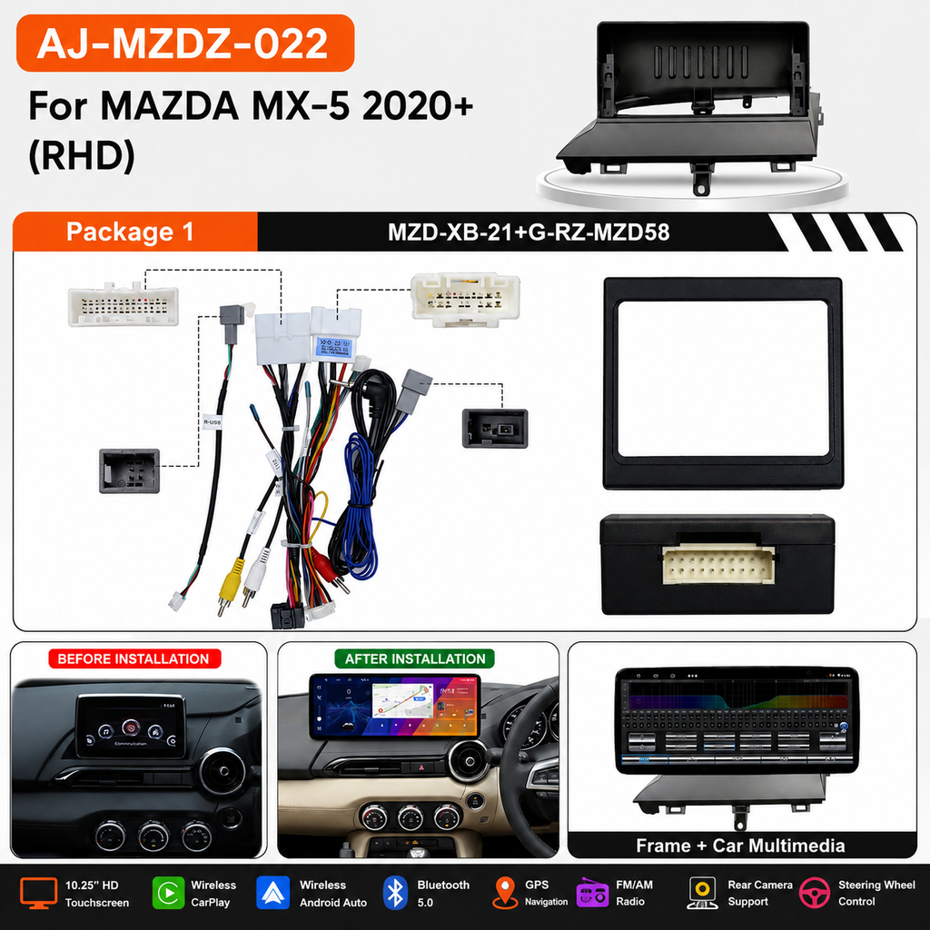 🚗 12.3″ QLED Android Car Multimedia Radio for Mazda MX-5 2020+ (RHD) | Wireless CarPlay & Android Auto | GPS, Bluetooth & Camera Support
