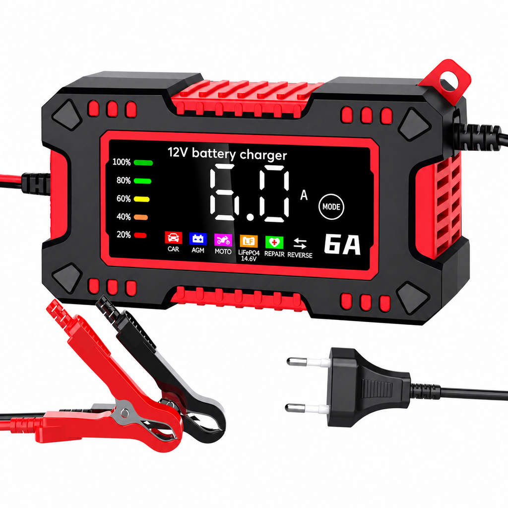 🔋 12V 6A Smart Battery Charger – Automatic Car & Motorcycle Battery Maintainer
