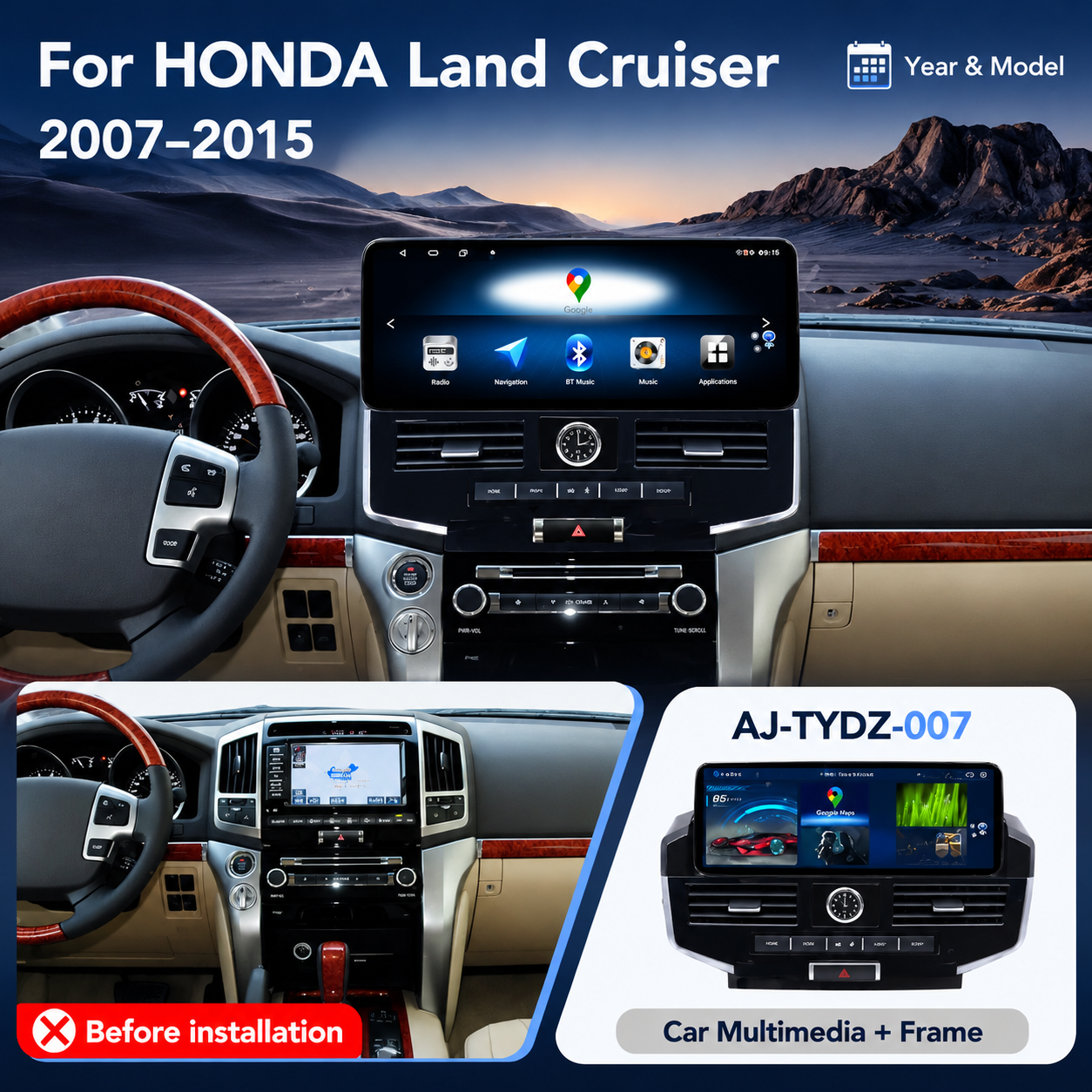 🚙 Toyota Prado 120 2004–2009 12.3″ Android Car Multimedia Player | 4GB RAM + 64GB ROM | GPS, DSP, Wireless CarPlay & Android Auto